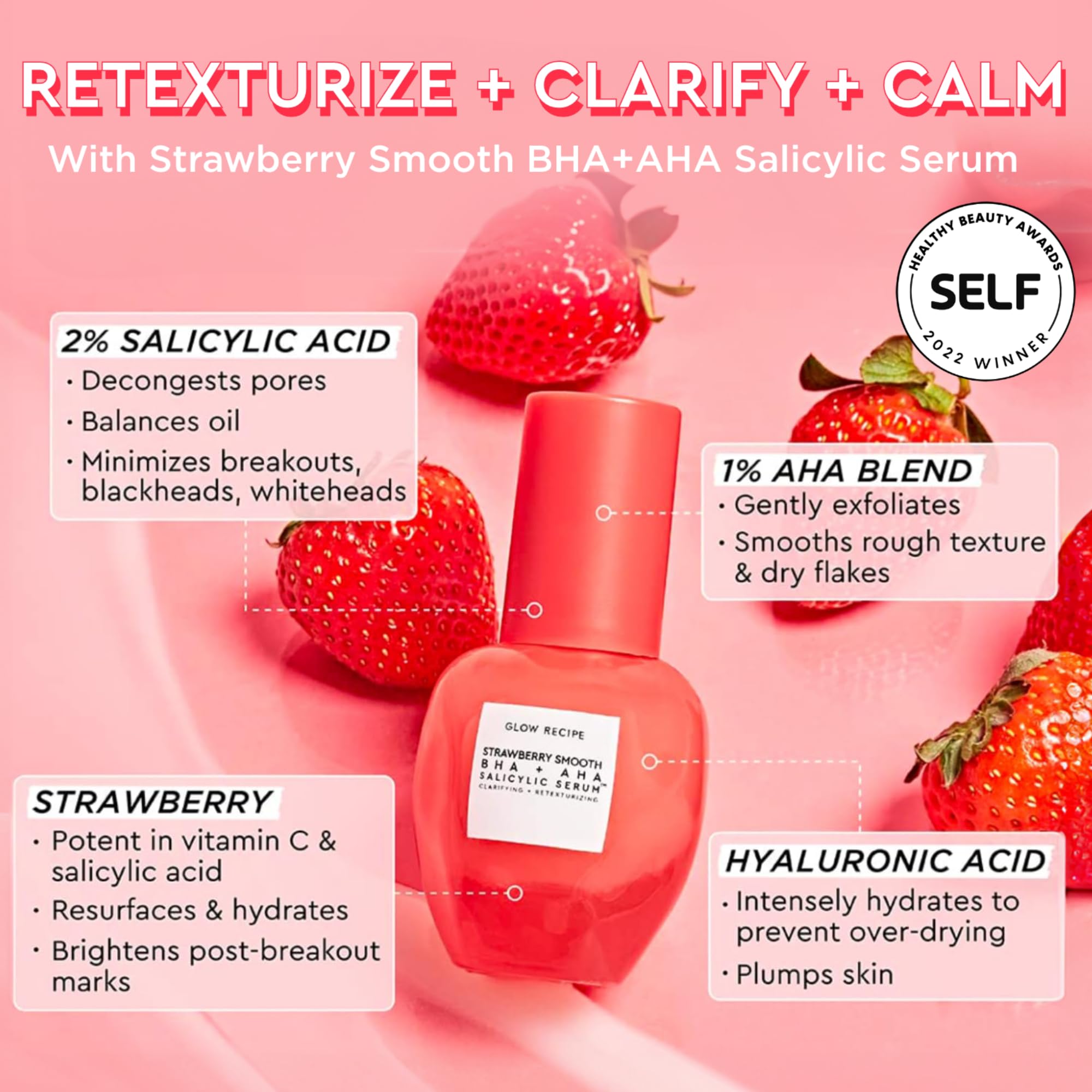 Glow Recipe Strawberry Smoothing Serum water-gel texture close-up.