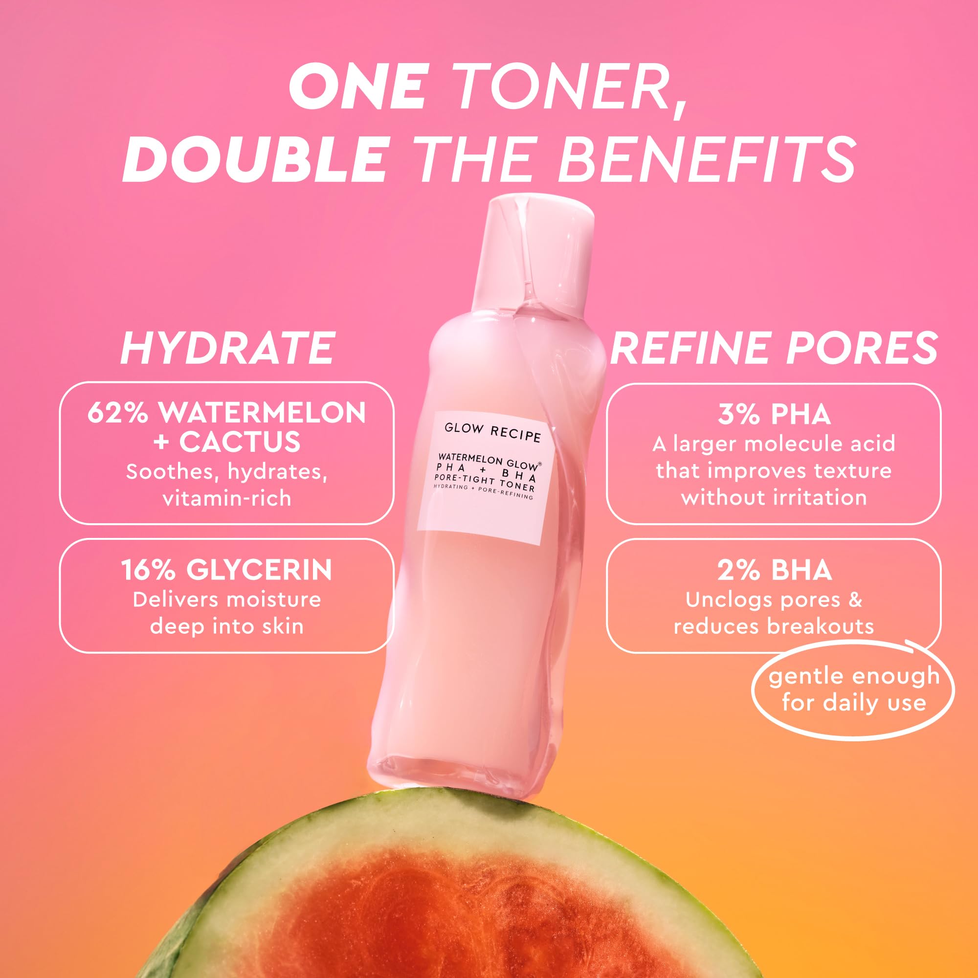 Glow Recipe toner applied to face and neck for even tone and gentle exfoliation.