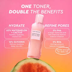 Glow Recipe toner applied to face and neck for even tone and gentle exfoliation.