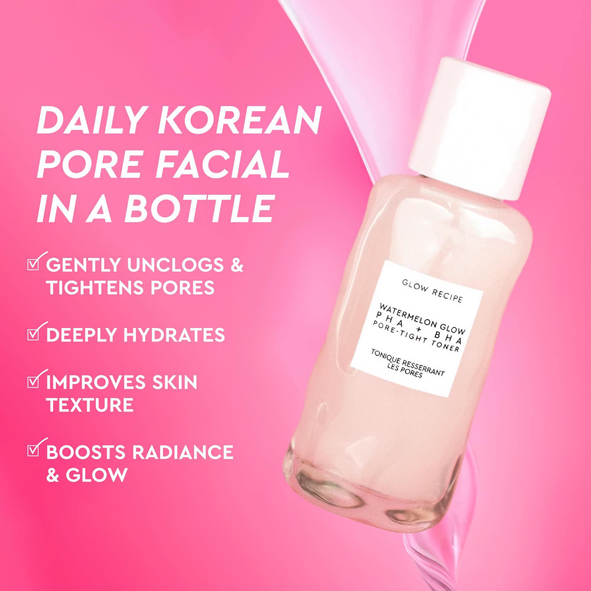 Glow Recipe toner on cotton pad illustrates even application and refreshed-looking skin.