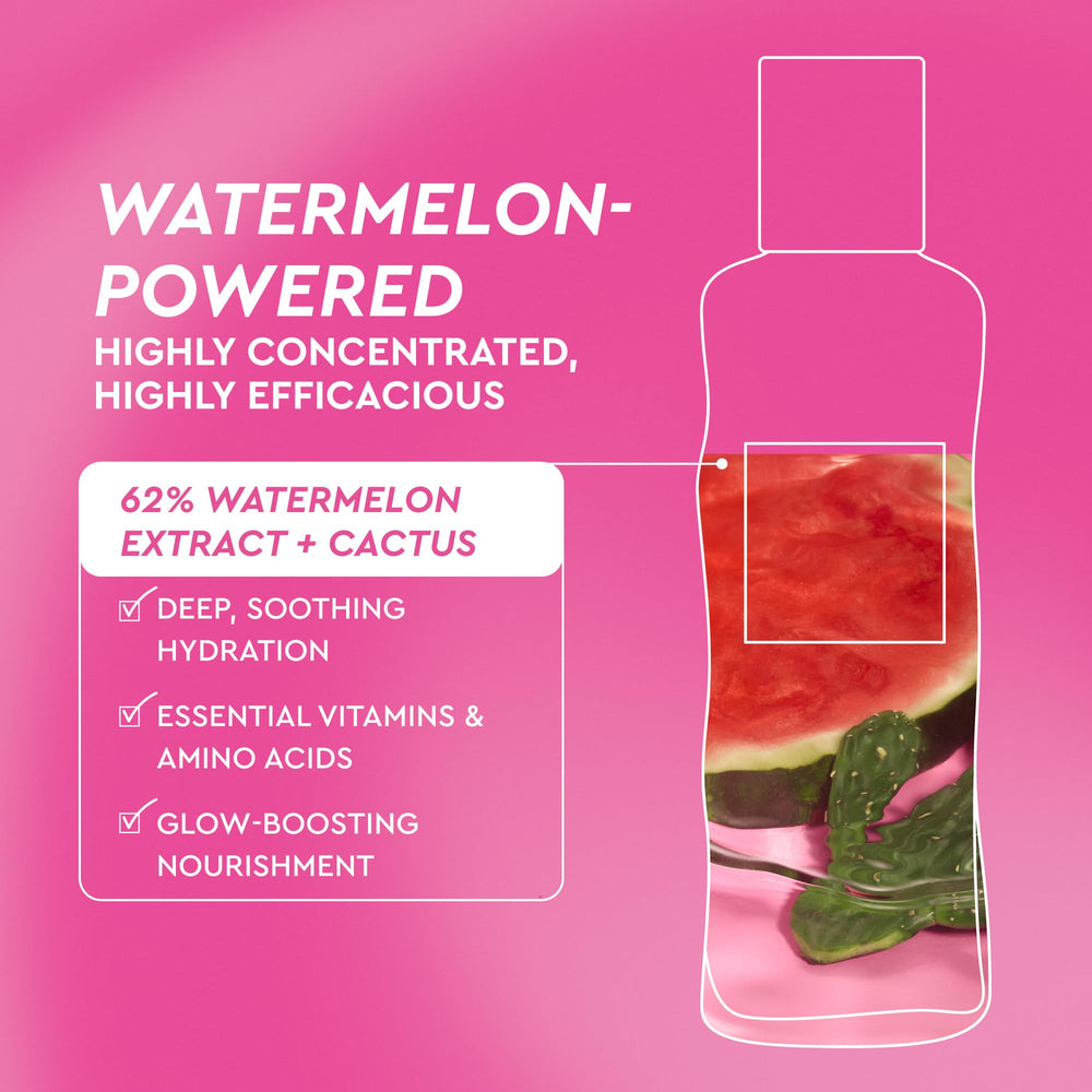 Glow Recipe watermelon extract visuals emphasize hydrating, soothing care for dry or dull skin.