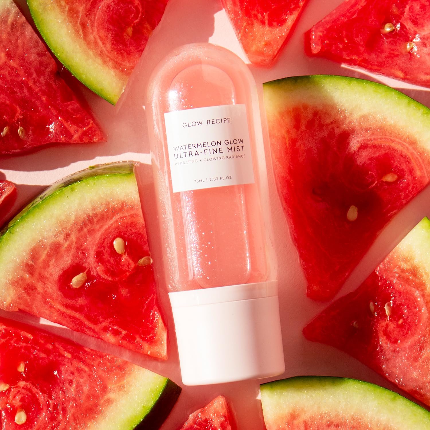 Glow Recipe Watermelon Glow Facial Spray bottle close-up showing bi-phase hydration
