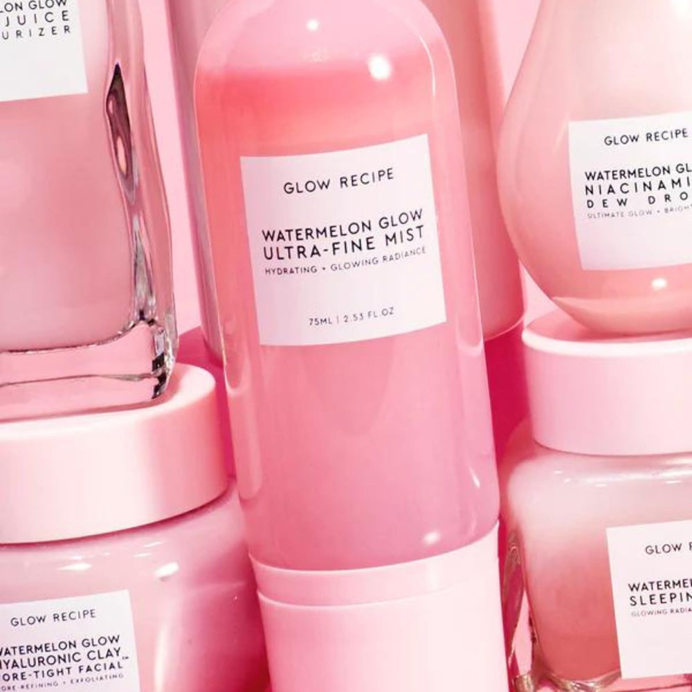Glow Recipe Watermelon Glow Facial Spray being used for makeup primer and setting