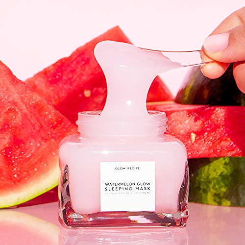 Applying Glow Recipe Watermelon Glow Night Treatment on a clean face shows silky gel texture.