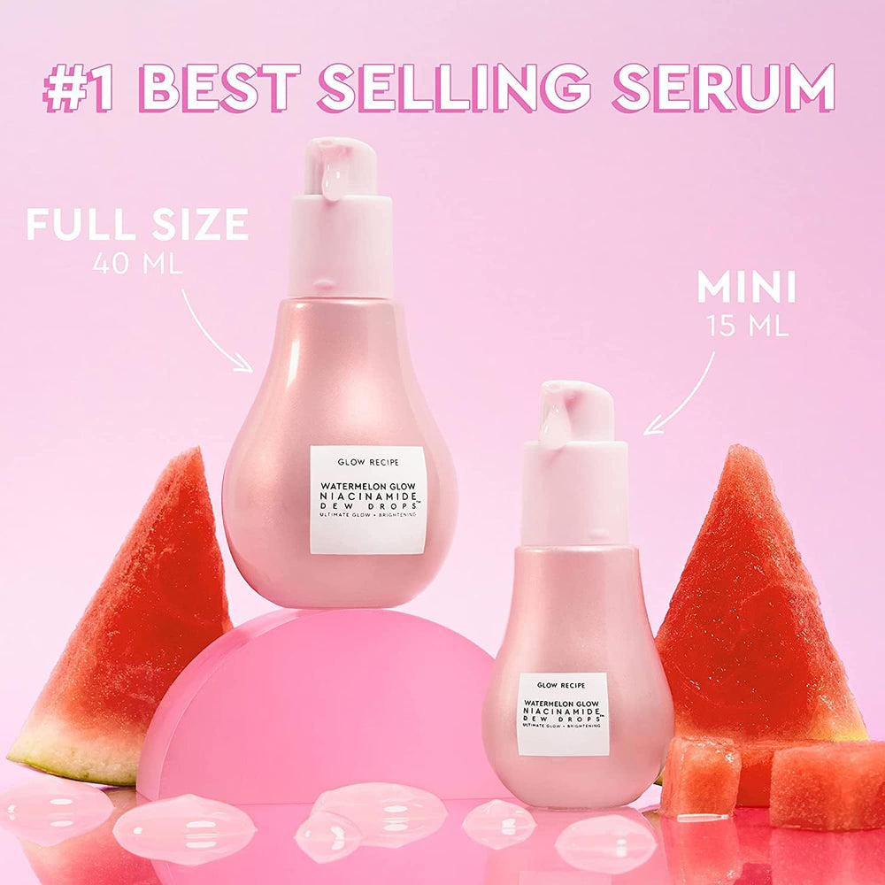 Glow Recipe Watermelon Niacinamide Dew Drops brightening-effect shows luminous skin.