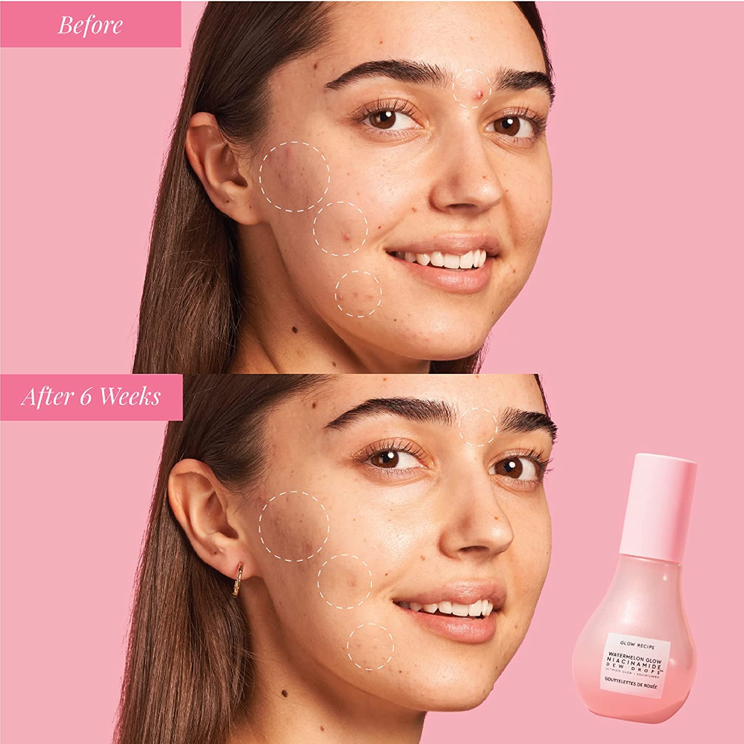 Glow Recipe Dew Drops application on cheek demonstrates primer and highlighter use
