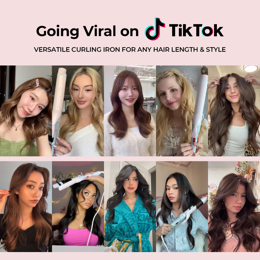 Glow U curling iron 7-3 inch barrel in action creates beachy curls.