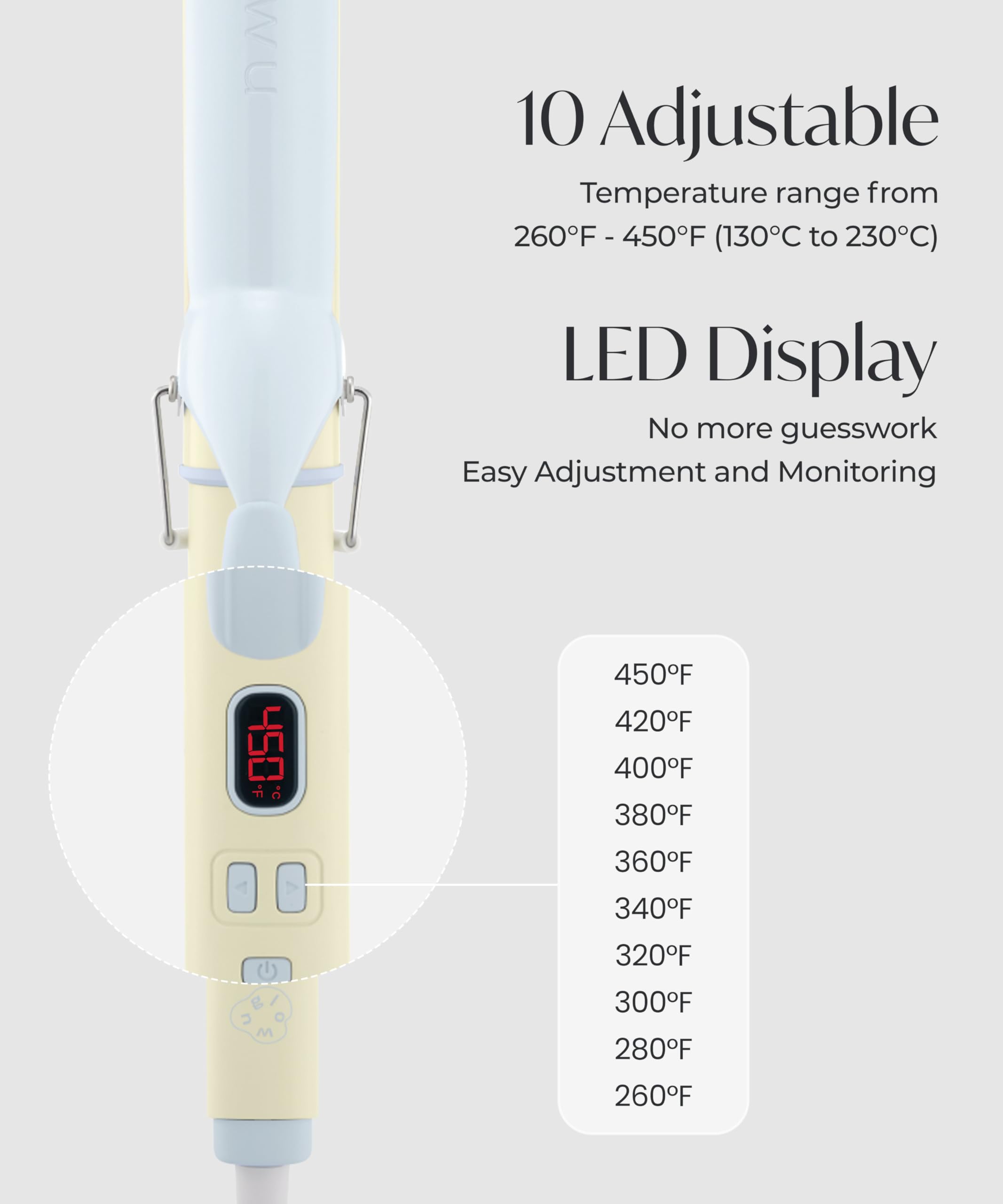 Glow U curling iron 10 heat levels support versatile styling options.