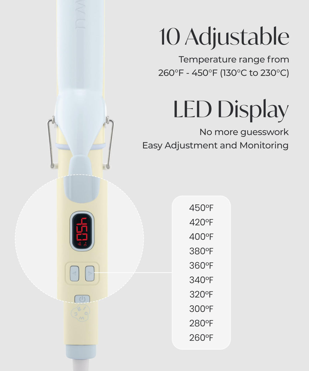 Glow U curling iron 10 heat levels support versatile styling options.