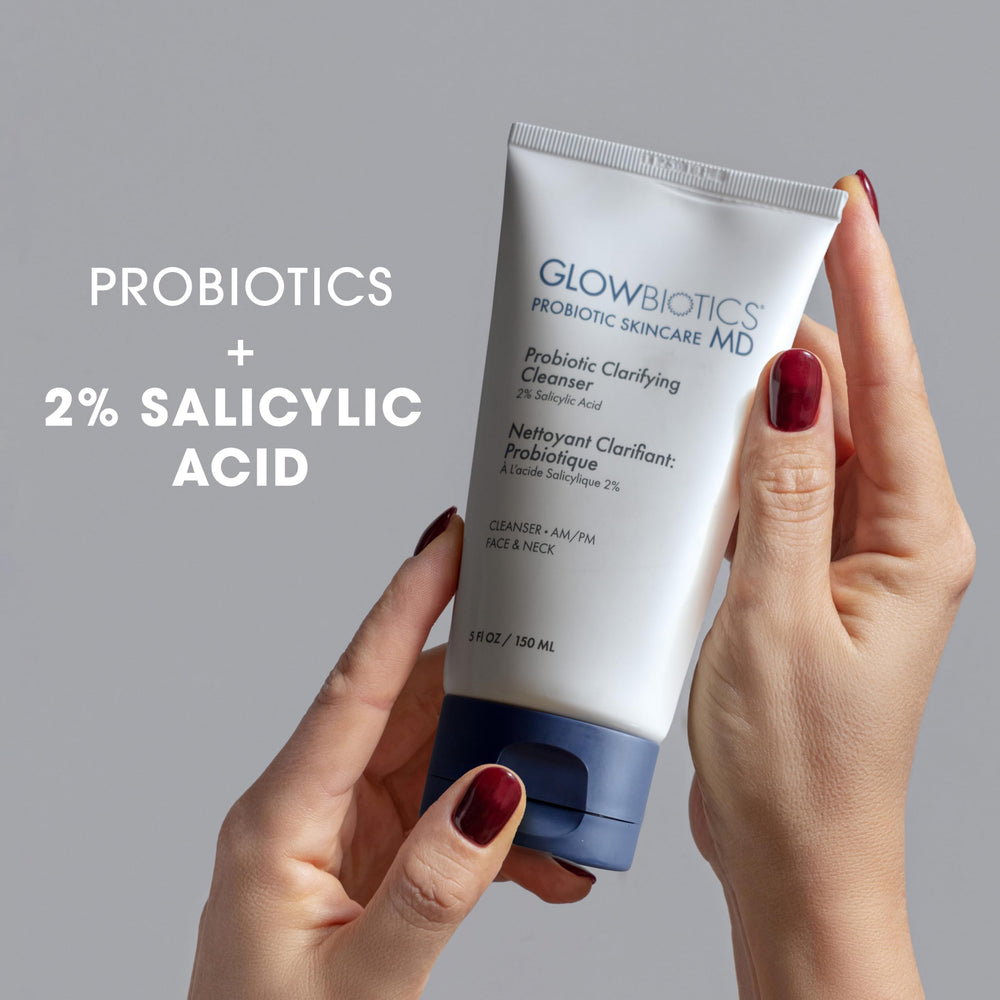 Glowbiotics Probiotic Clarifying Cleanser foam-lather application shows gentle refreshing cleanse