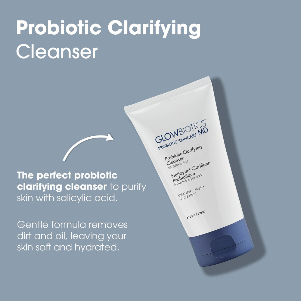 Glowbiotics Probiotic Clarifying Cleanser peptide complex closeup suggesting breakout support