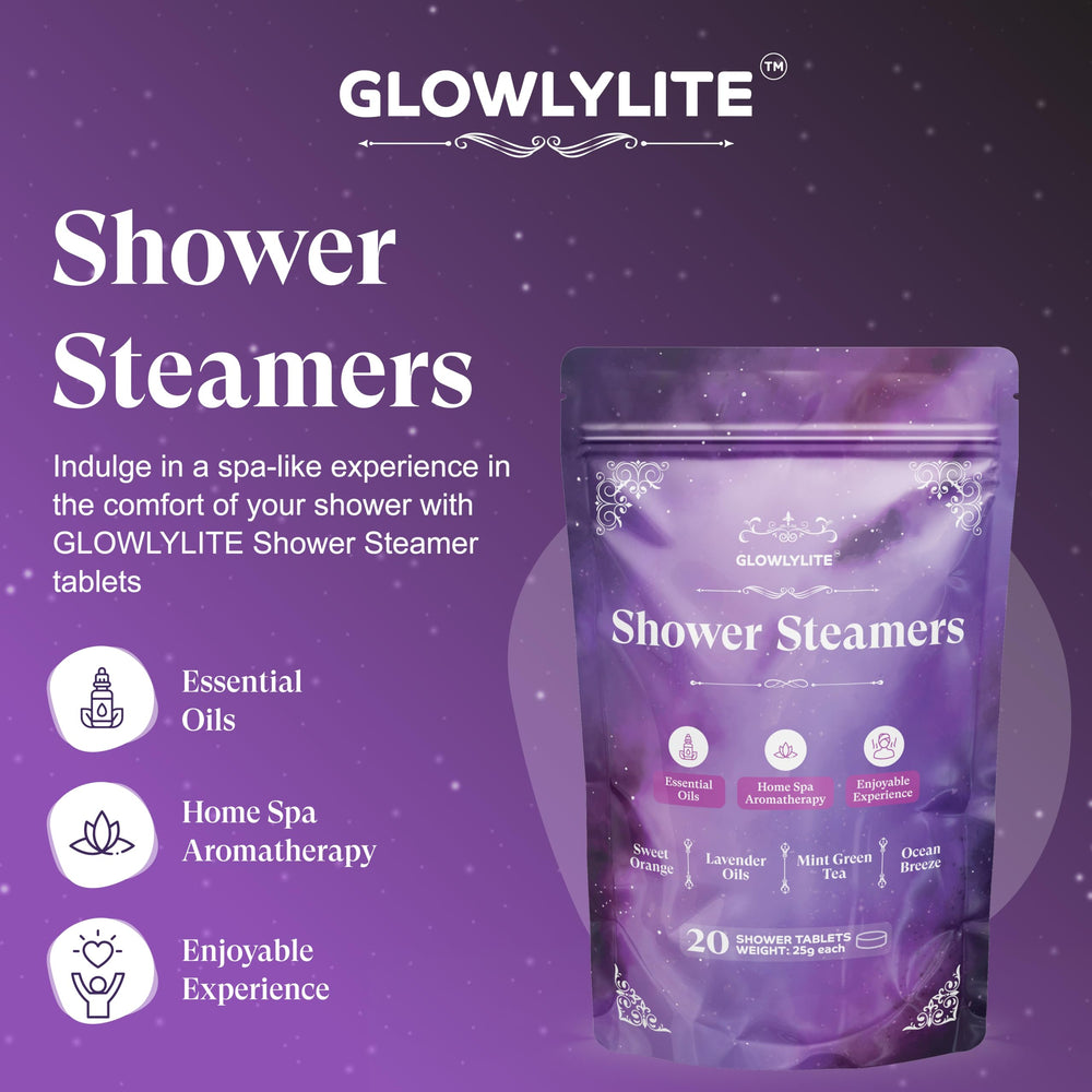 GlowlyLite shower steamer tablet close-up demonstrates slow-melting fragrance for lasting calm