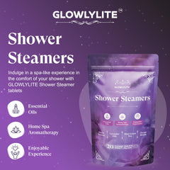 GlowlyLite shower steamer tablet close-up demonstrates slow-melting fragrance for lasting calm