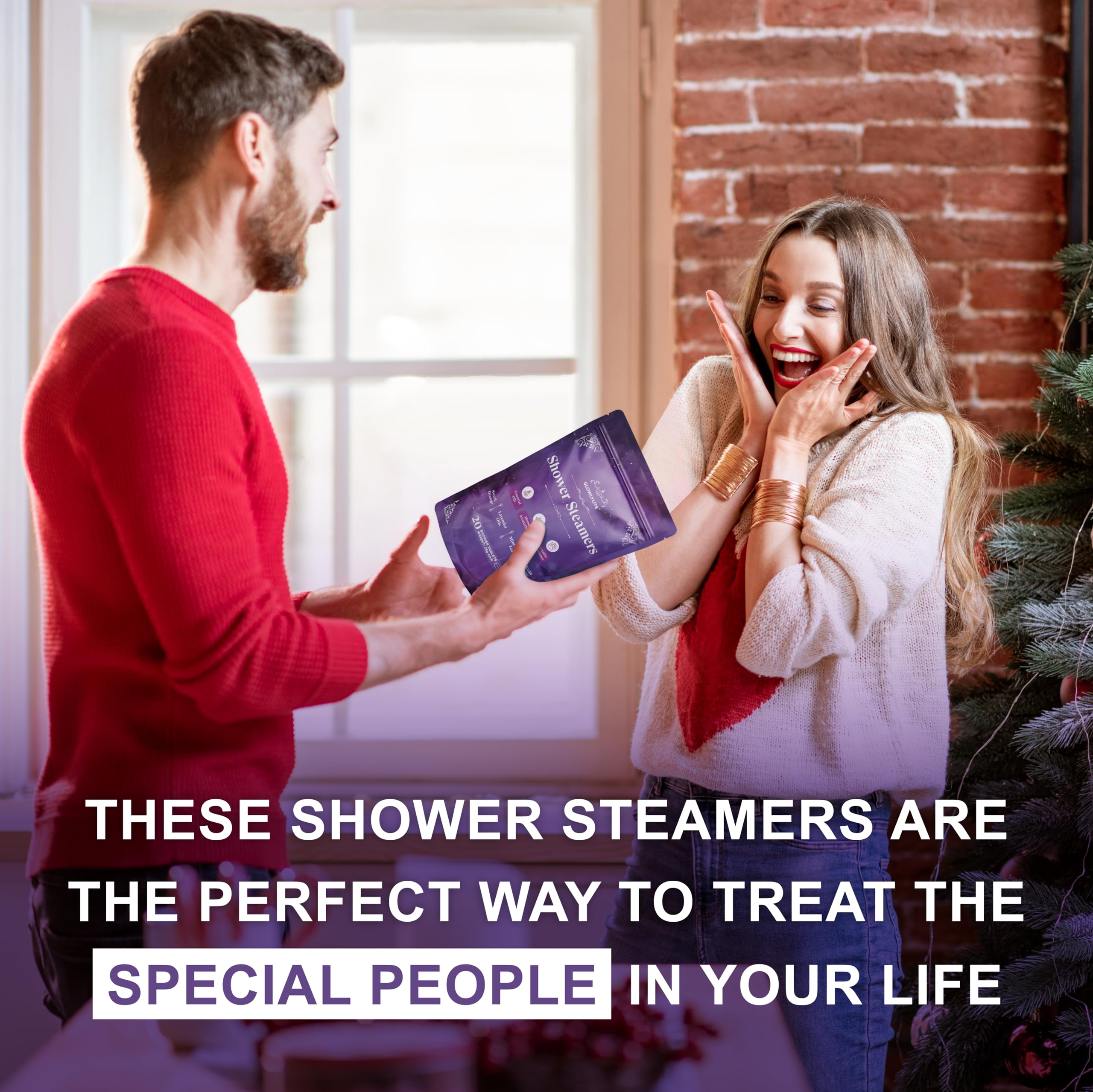 GlowlyLite shower steamer usage visual shows scent diffusion during a spa moment