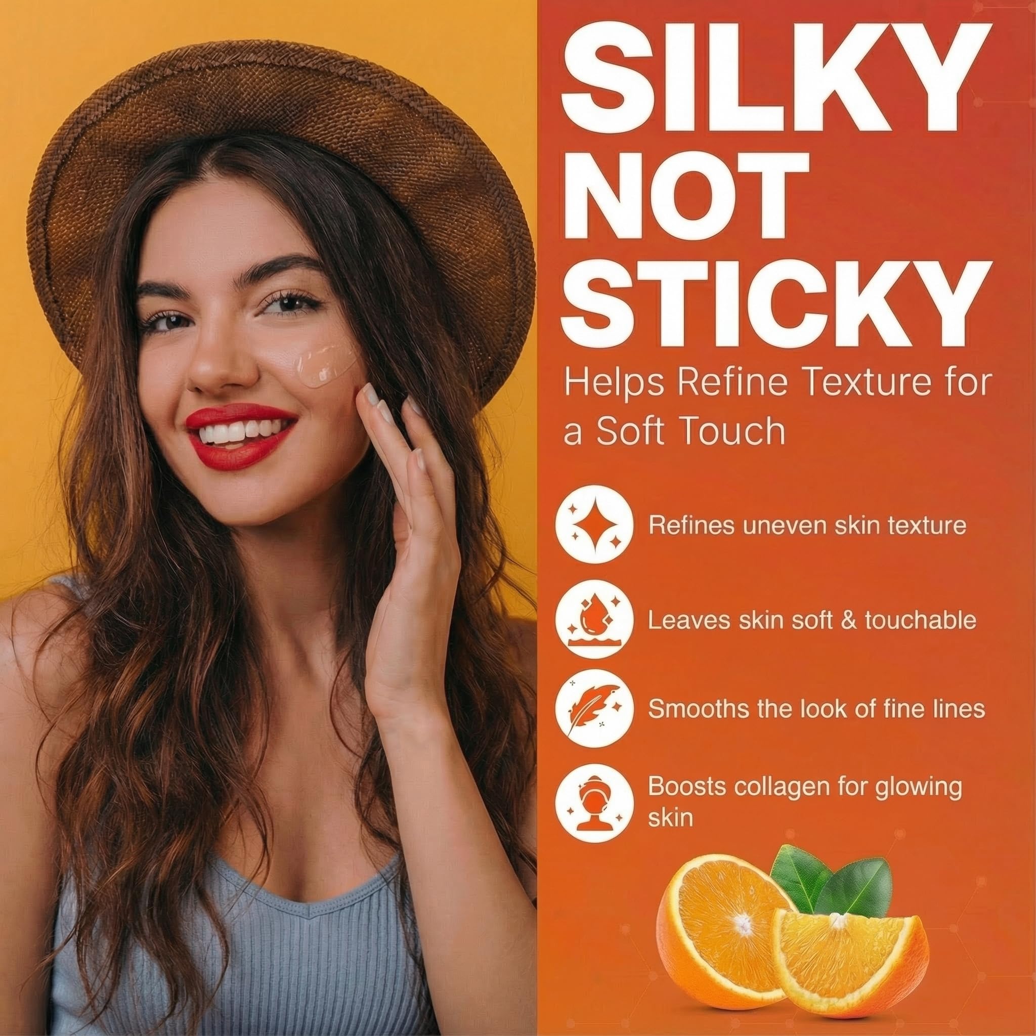 GlowMedik Vitamin C Serum droplets on cheek show cooling feel.