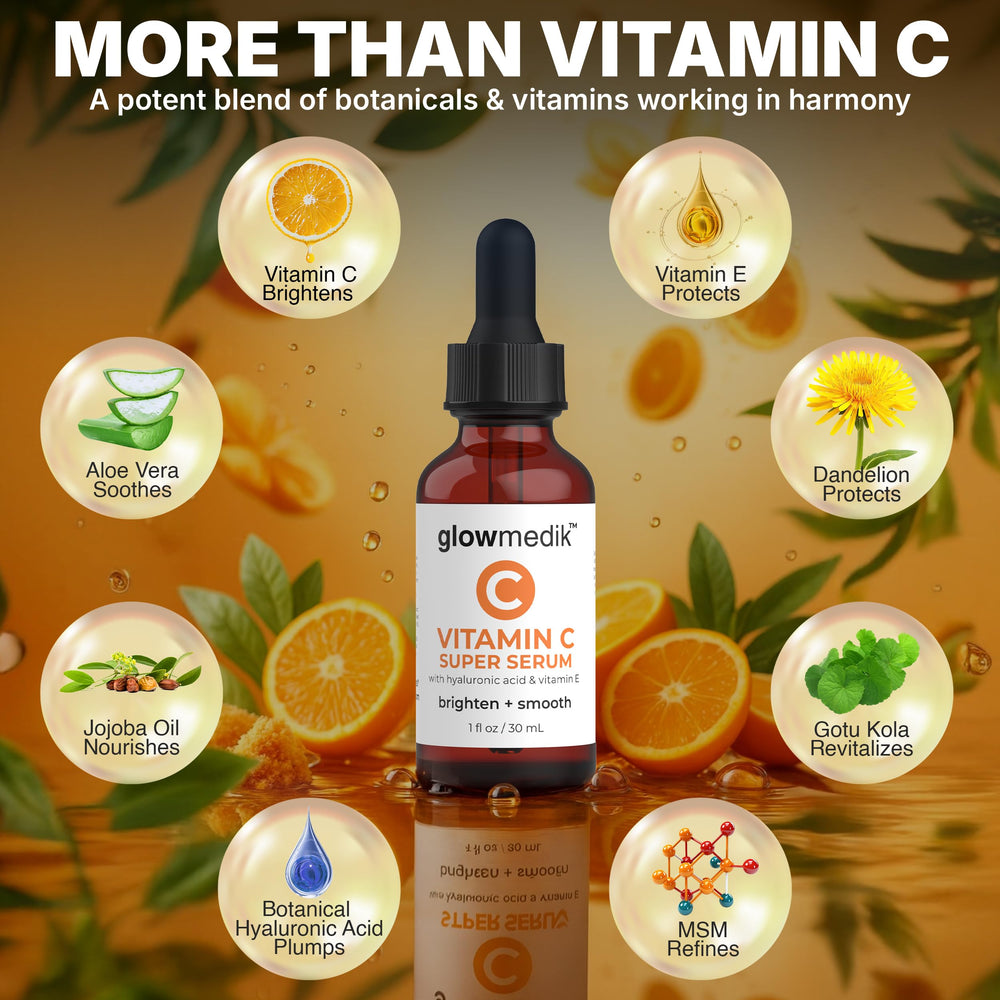 GlowMedik Vitamin C Serum on a morning vanity, part of routine.