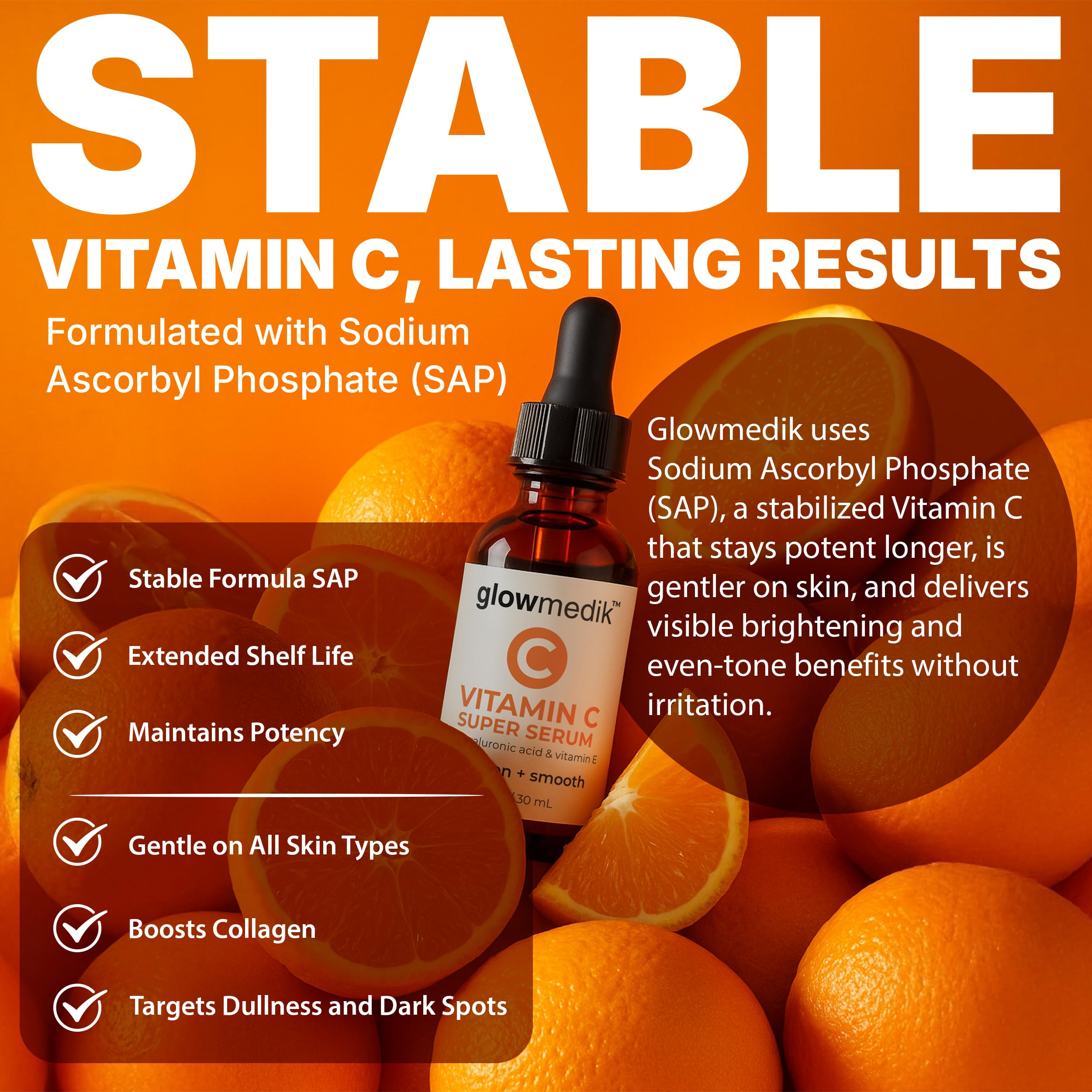 GlowMedik Vitamin C Serum swatches showing smooth, even texture.