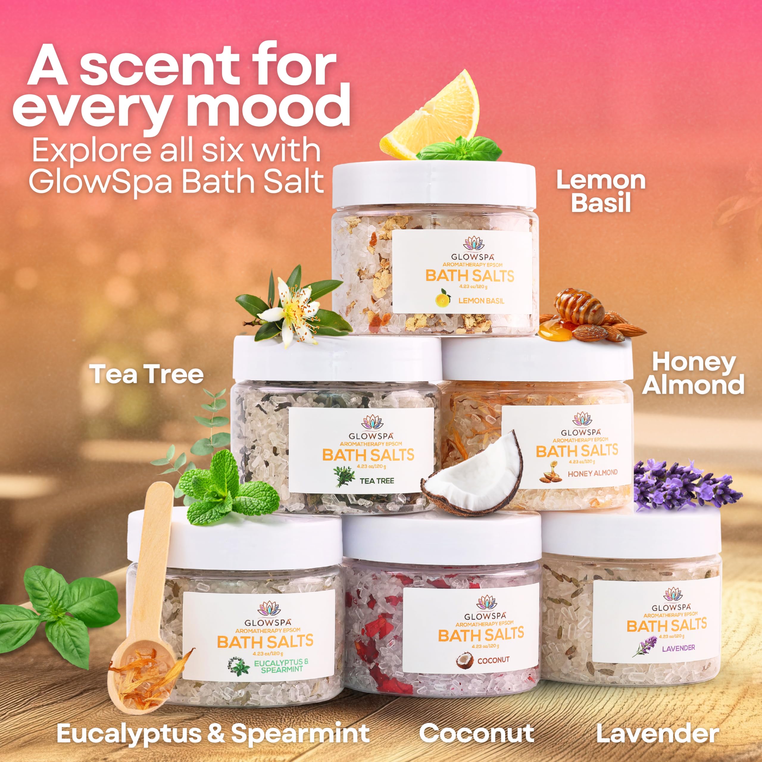 GlowSPA bath salts ready for home spa use as soak or scrub