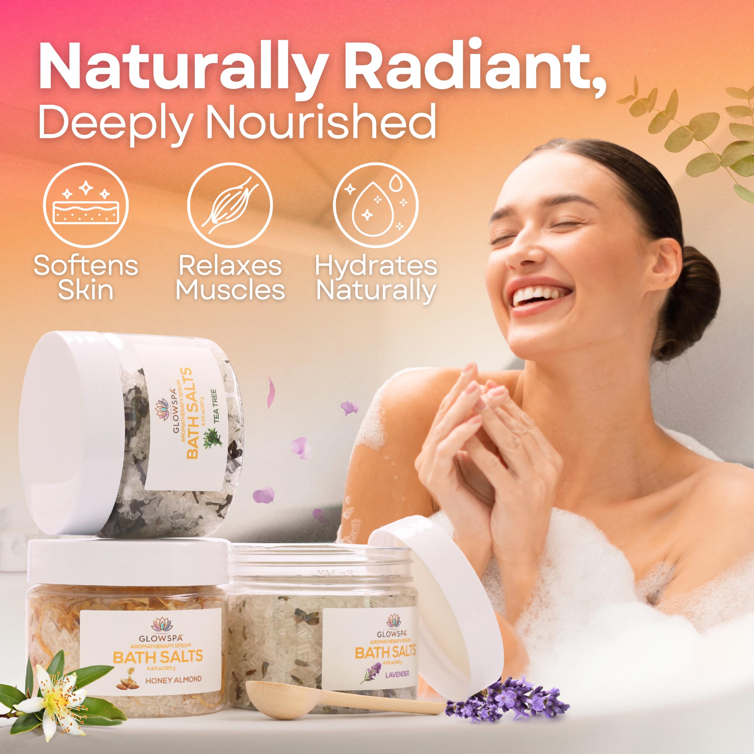 GlowSPA Coconut bath salts with creamy texture suggesting deep hydration