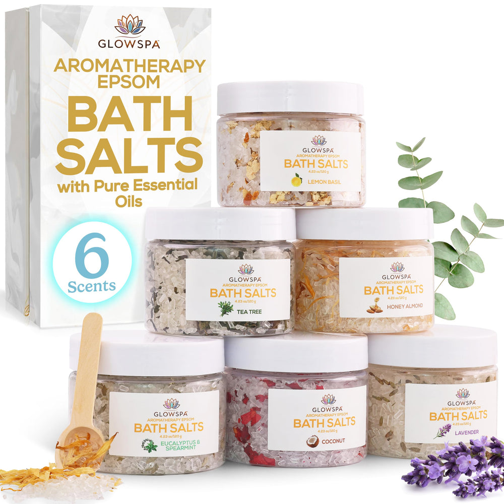 GlowSPA Lavender bath salts bottle for relaxation and skin hydration
