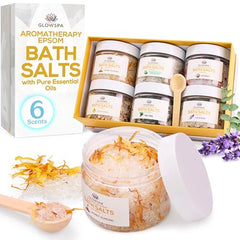 GlowSPA Rose bath salts jar for mood-soothing spa ritual
