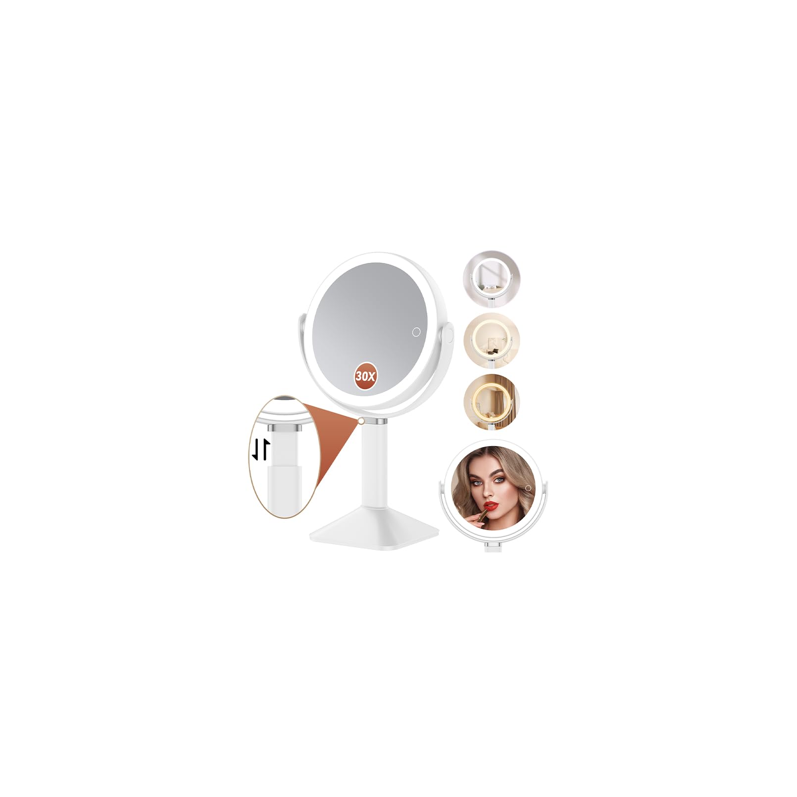 Glowtop mirror front view shows bright, balanced lighting for daily makeup