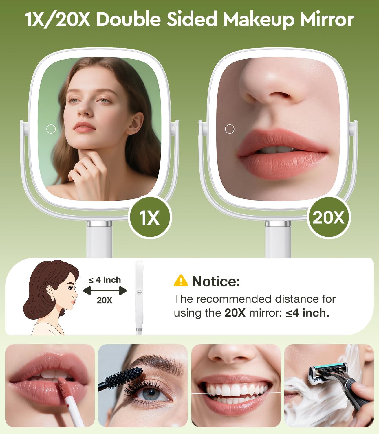 Glowtop three lighting modes with dimmable brightness for natural skin tone visibility.