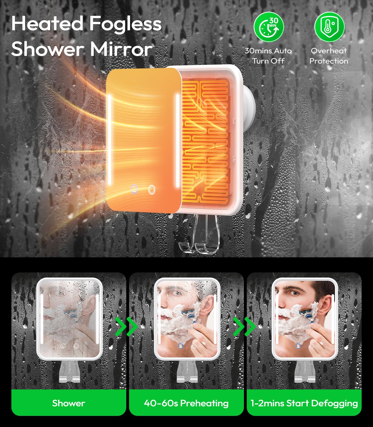 Glowtop 80-degree tilt provides adjustable viewing angle for comfortable grooming