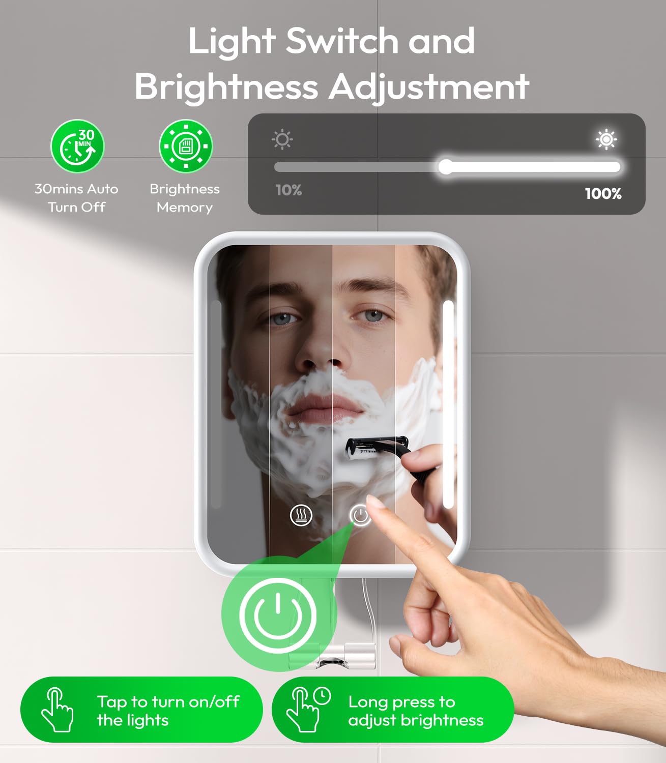 Glowtop waterproof shower mirror withstands moisture and daily use