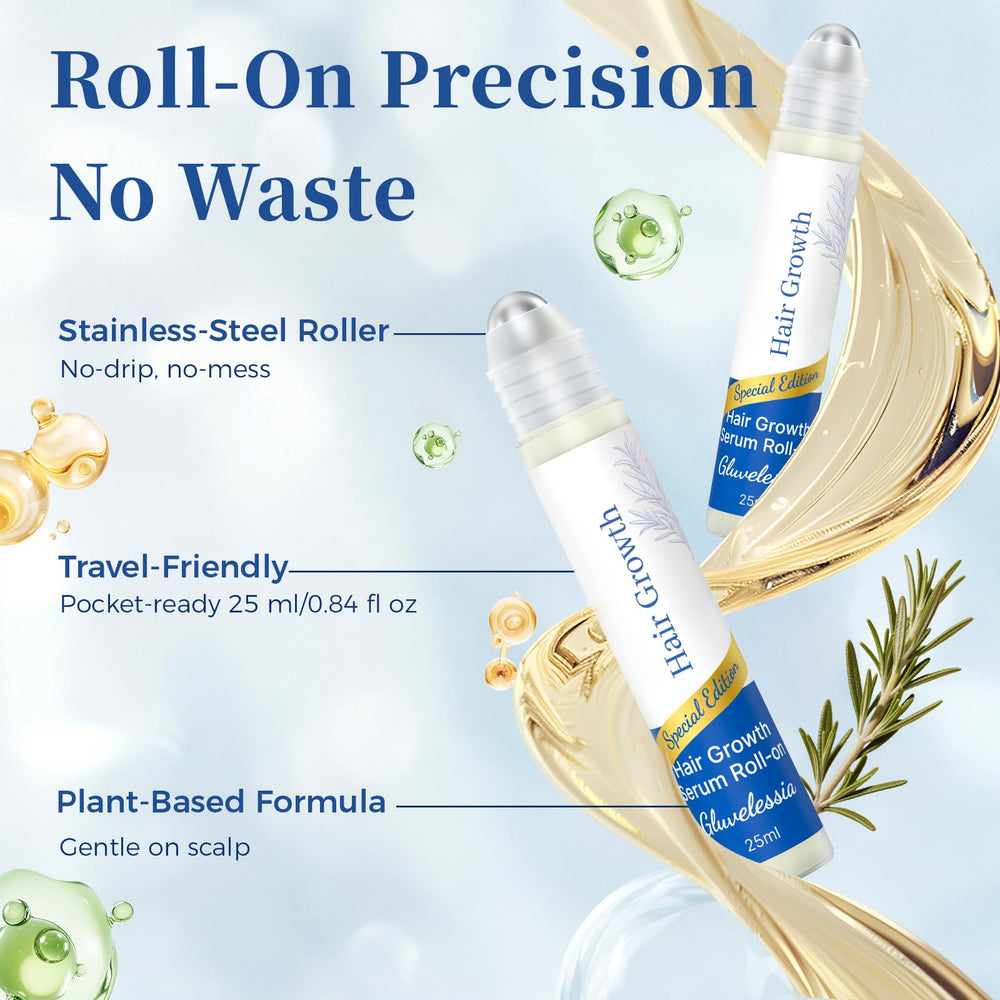 Gluvelessia Hair Growth Serum Roll On daily-use bottle demonstrates easy routine