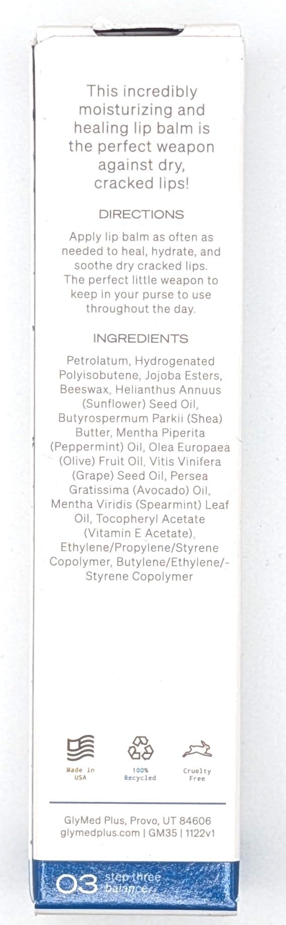 Glymed lip balm application image highlighting soothing, non-greasy hydration for everyday use.