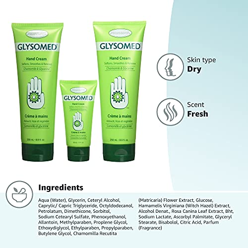 Glysomed hand cream on hands demonstrating easy rub-in application