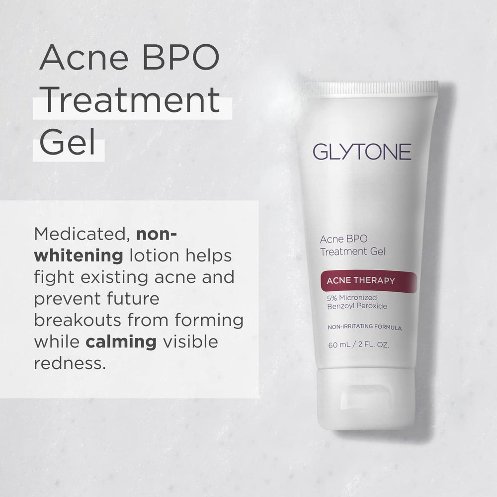Glytone treatment gel on the skin demonstrates pore-minimizing, oil-control benefits.