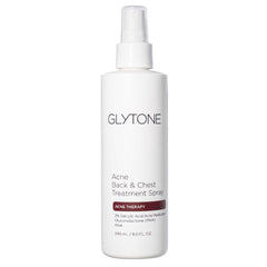 Glytone bacne spray bottle with upside-down pump for easy back application and clearer pores