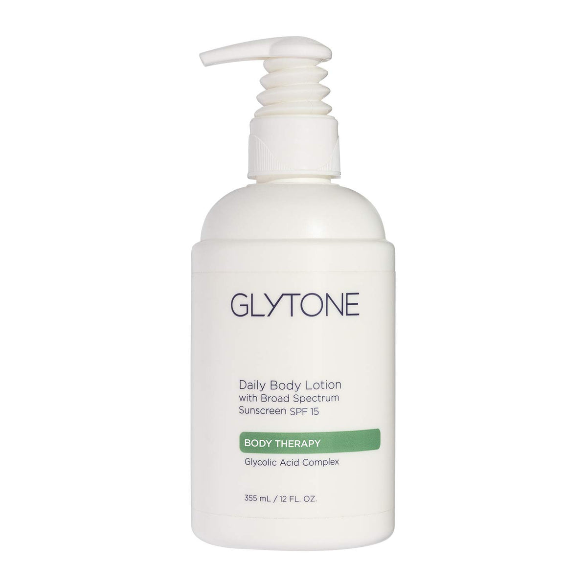 Glytone Daily Body Lotion SPF15 bottle showing broad protection for daily skin care.