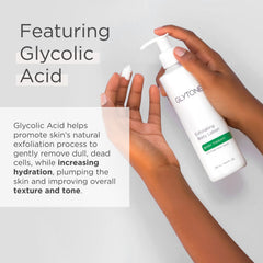 Glytone bottle label highlights PFAV 8.8 glycolic acid for exfoliation.