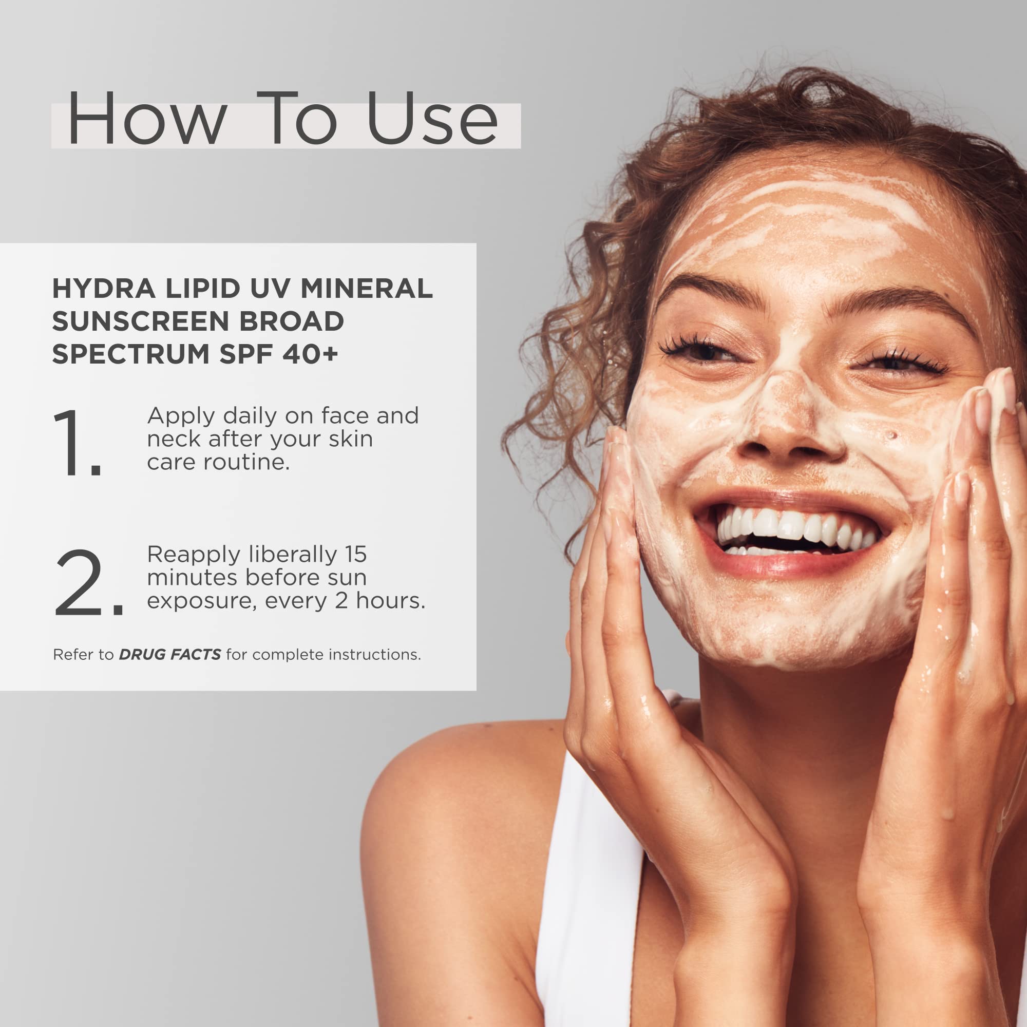GLYTONE Hydra Lipid UV Mineral Sunscreen contains Squalane and Hyaluronic Acid for moisture.