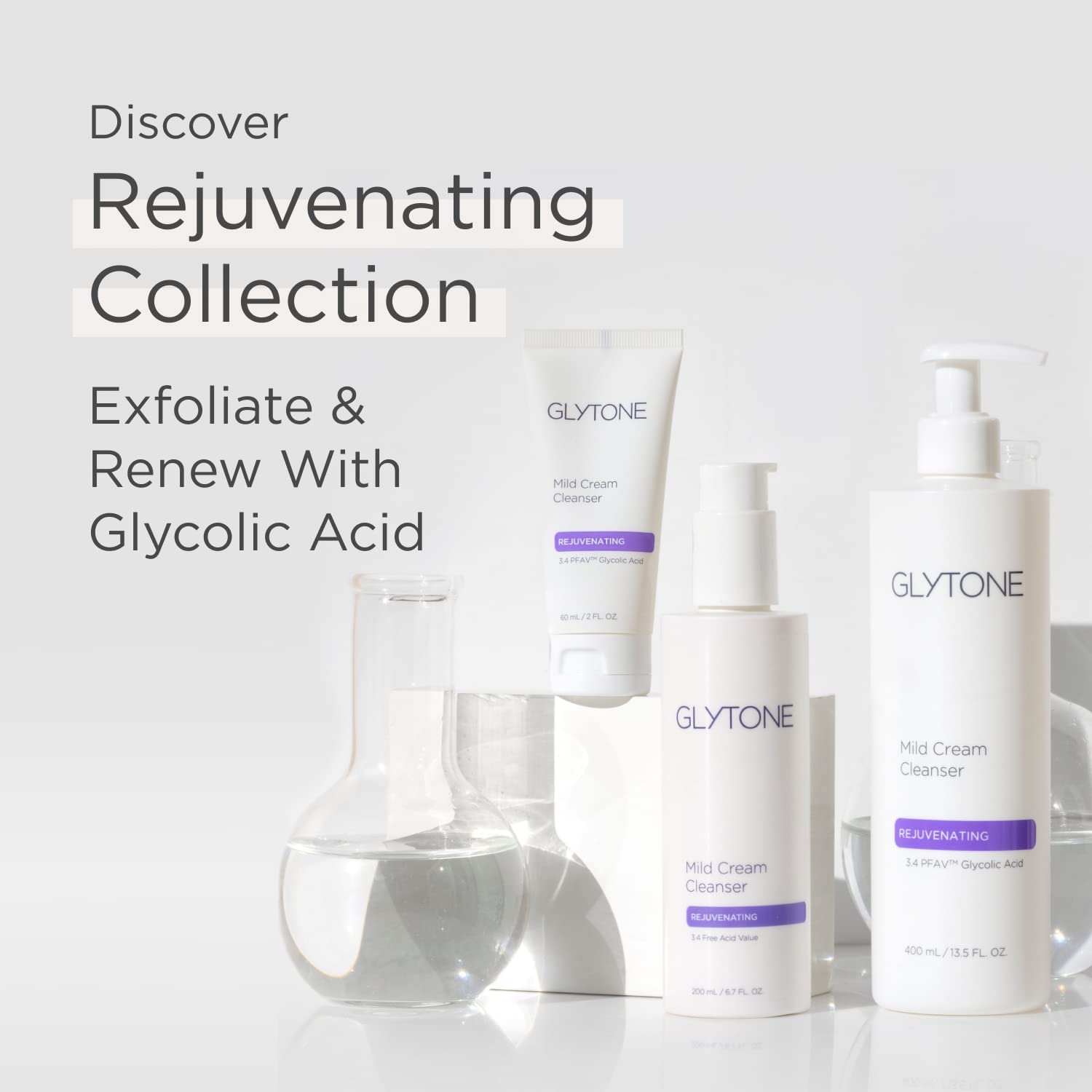 Packaging of Glytone Mild Gel Exfoliating Cleanser highlights vegan formula.