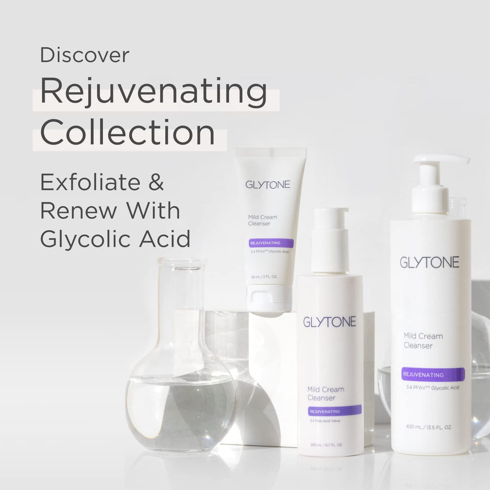 Packaging of Glytone Mild Gel Exfoliating Cleanser highlights vegan formula.