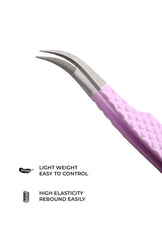 GMI Tweezers curved tip for easy lash isolation and precise placement.