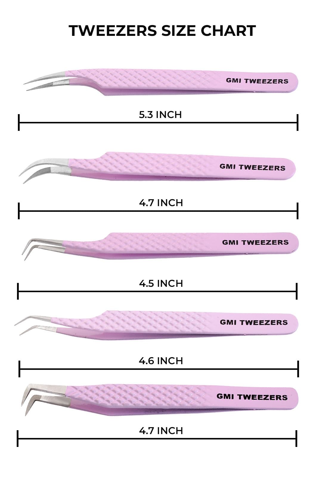 GMI Tweezers rust-free stainless steel for durable, long-lasting performance.