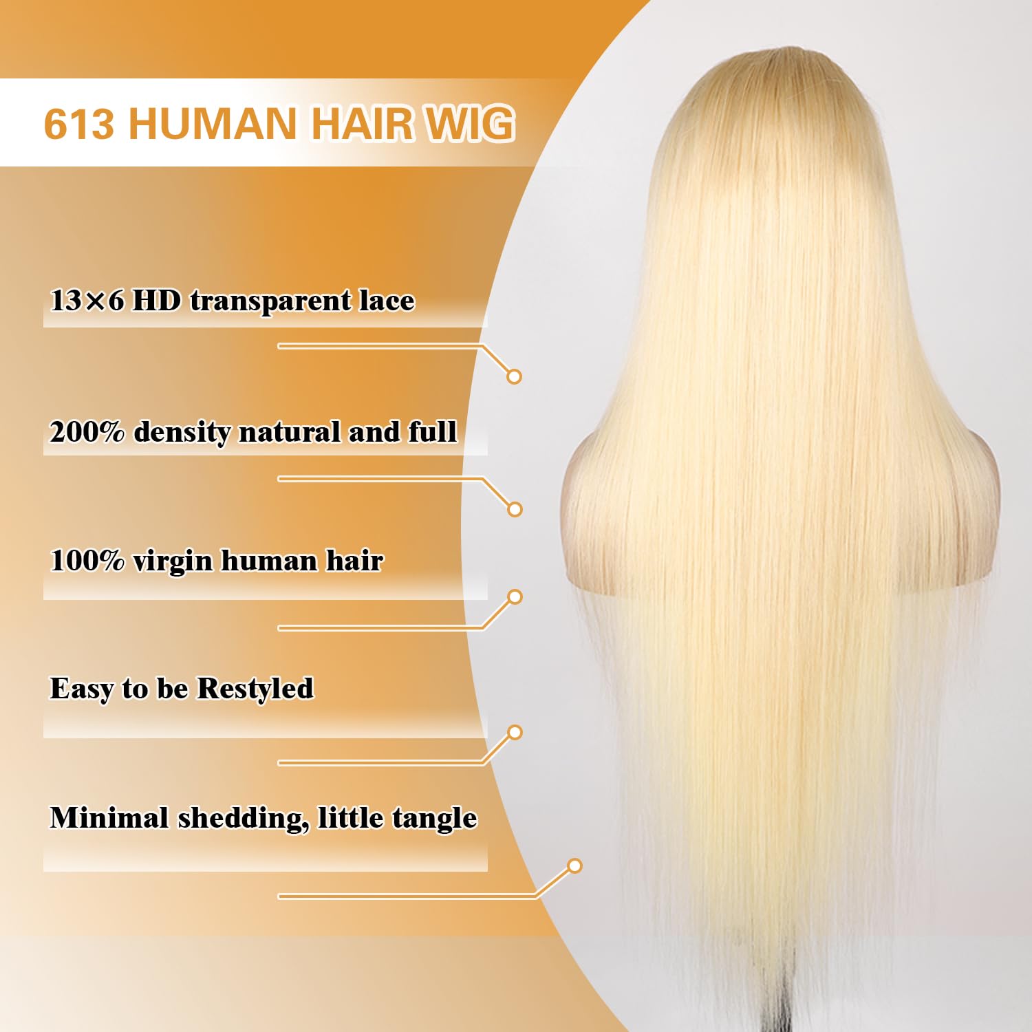 Goalroya 613 200 density wig provides full, natural-looking volume.