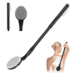 Gobiteli back-scrubber 25in-extendable-handle demonstrates easy back reach for cleansing.
