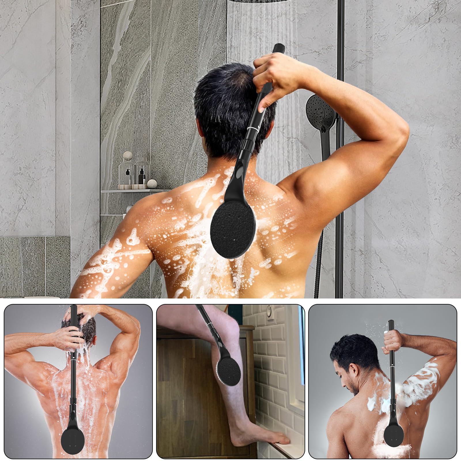 Gobiteli back-scrubber ergonomic-long-handle supports elderly and pregnant users.