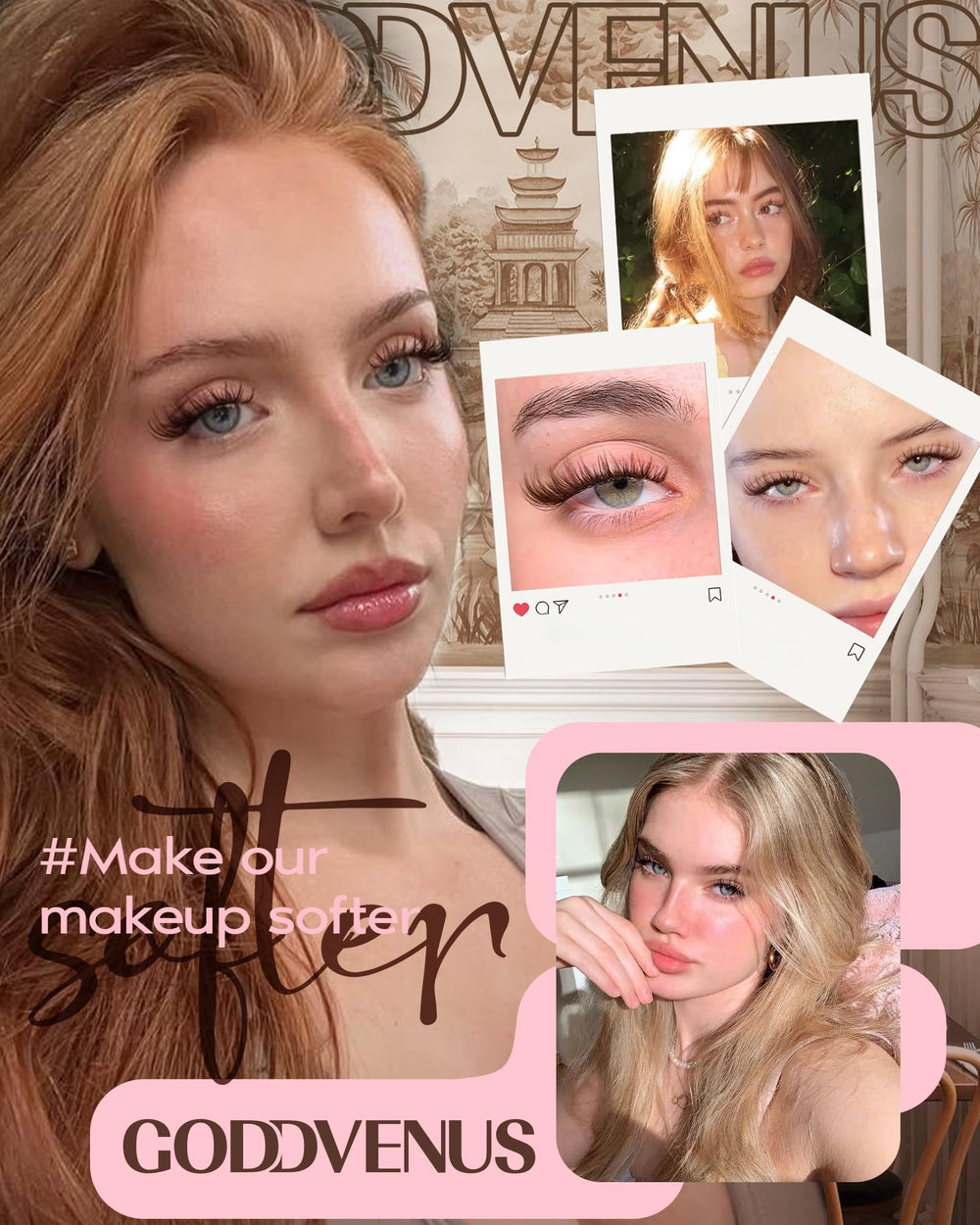Goddvenus Brown Lash Clusters C curve shape close-up for natural lift.