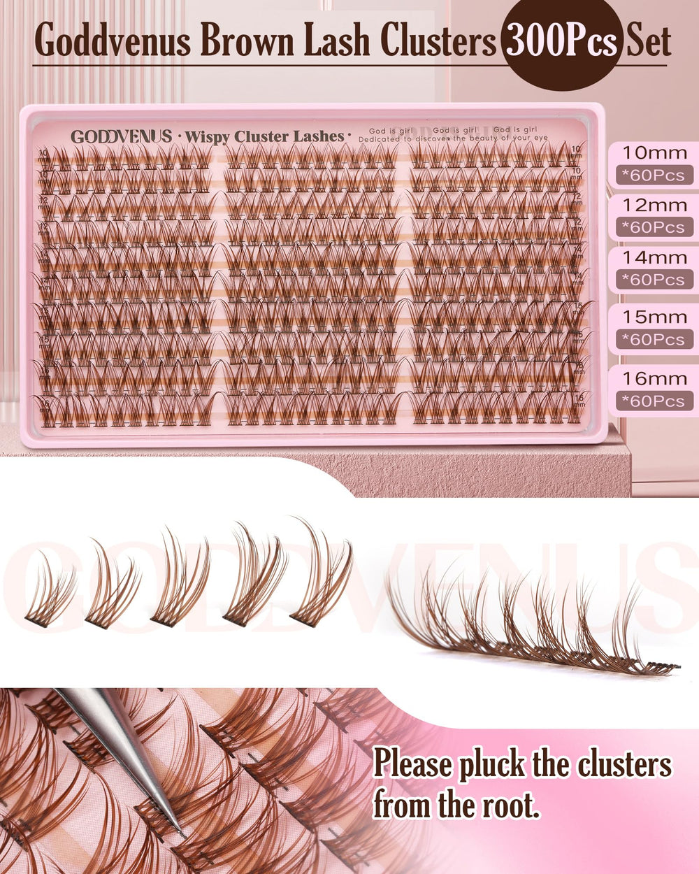 Goddvenus Brown Lash Clusters caramel shade for a soft, natural effect.