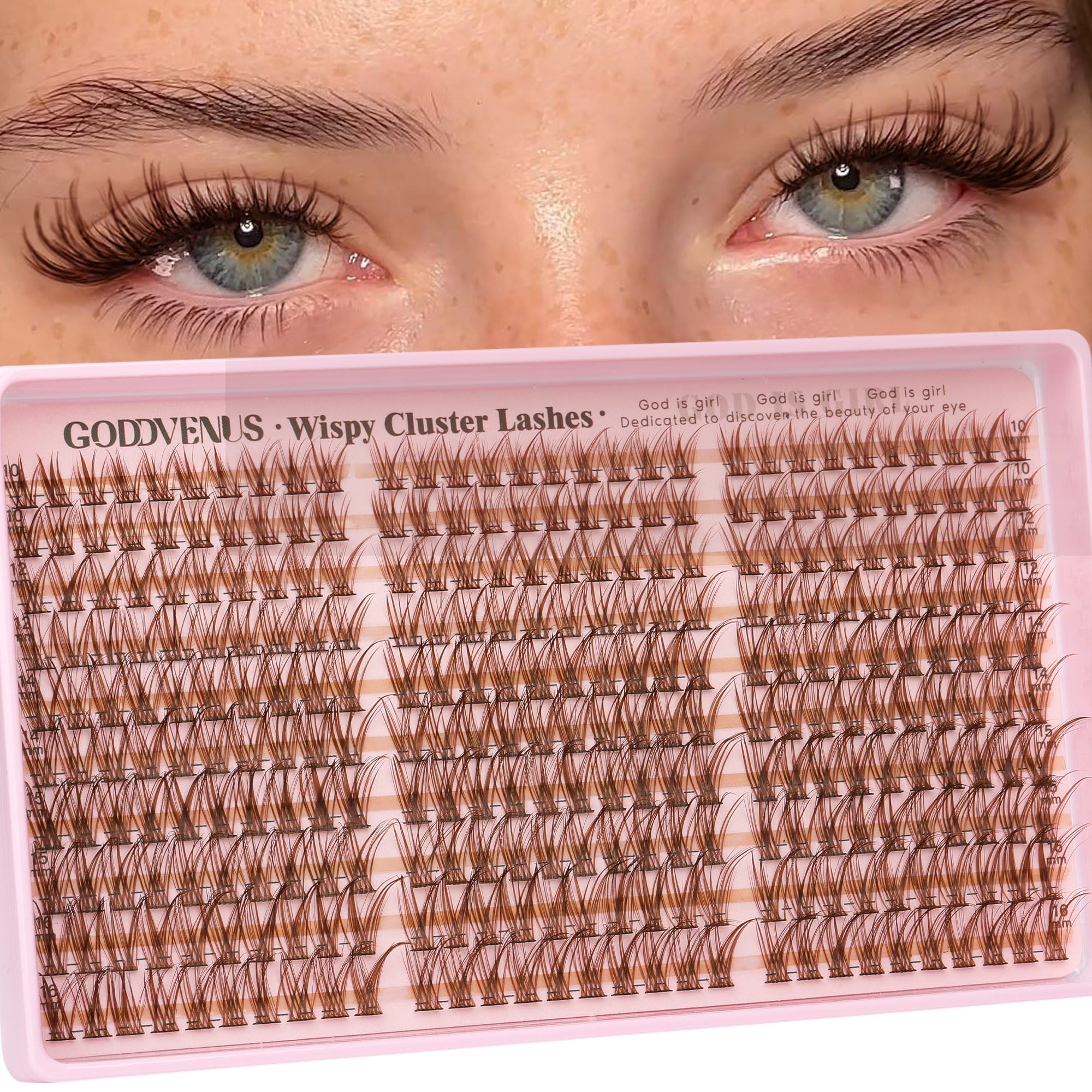 Goddvenus Brown Lash Clusters soft glam 10-16mm set for natural, eye-enhancing looks.