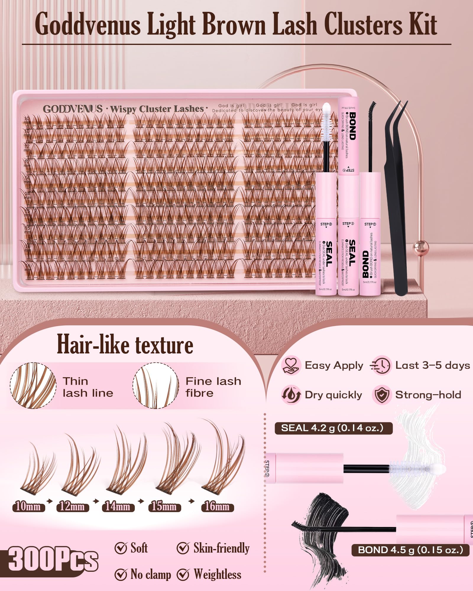 Goddvenus brown lash clusters reveal color variations under different lighting.