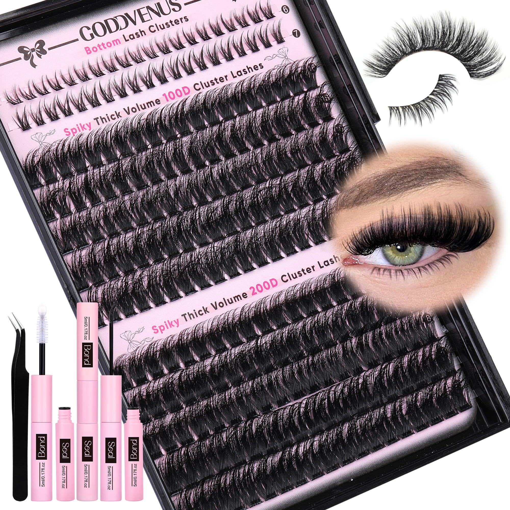 Goddvenus Eyelash Clusters Kit with waterproof bond for long-lasting wear.