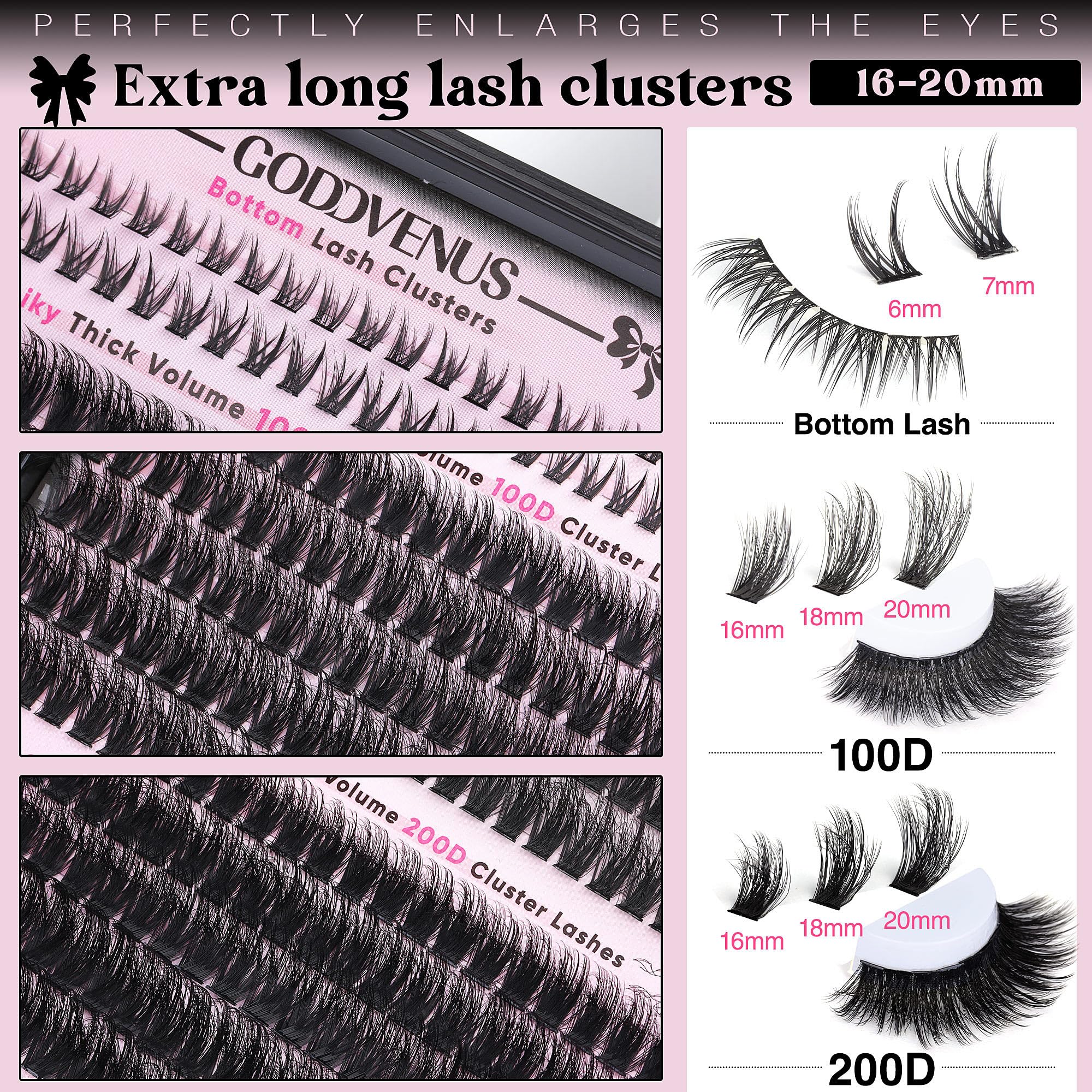 Goddvenus fluffy cluster lashes 16-20mm for customizable volume.
